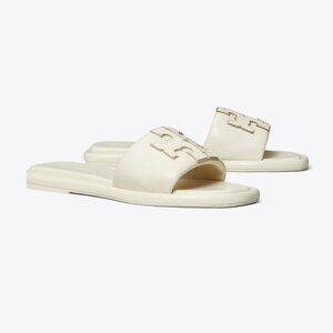 New in box Tory Burch DOUBLE T SPORT SLIDE, Lite Cream / Gold
